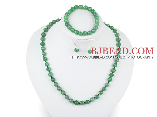 8mm faceted aventurine ball necklace bracelet earrings set