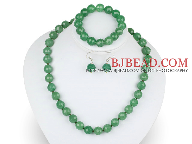 12mm faceted aventurine ball necklace bracelet earrings set