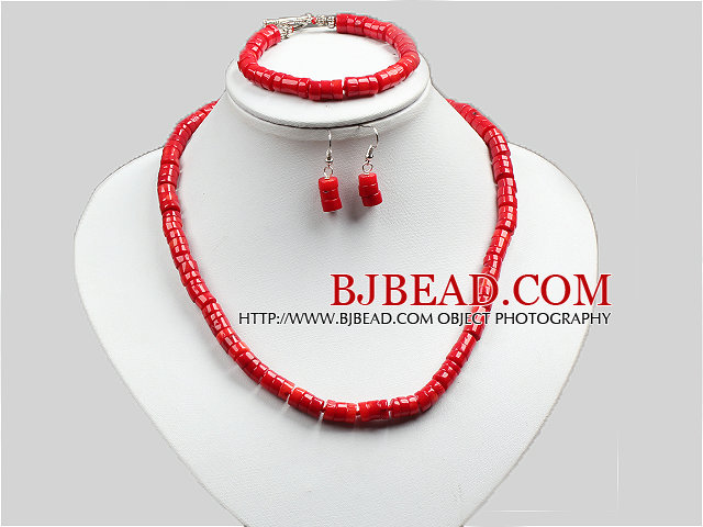 Summer Style Bright Red Coral Necklace Bracelet And Earrings Set