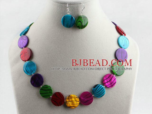 multi color shell disc necklace earrings set