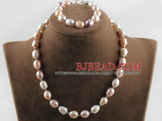 10-11mm white fresh water three color pearl necklace bracelet set