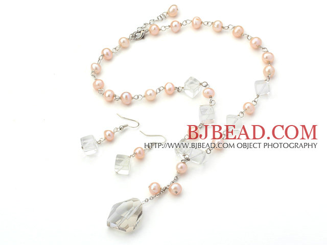 stunning natural purple pearl and clear crystal necklace earrings set