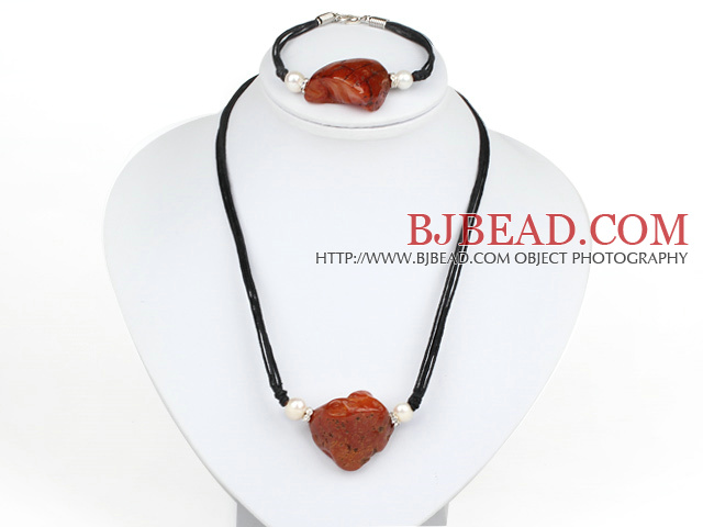 white pearl and agate necklace with matched bracelet