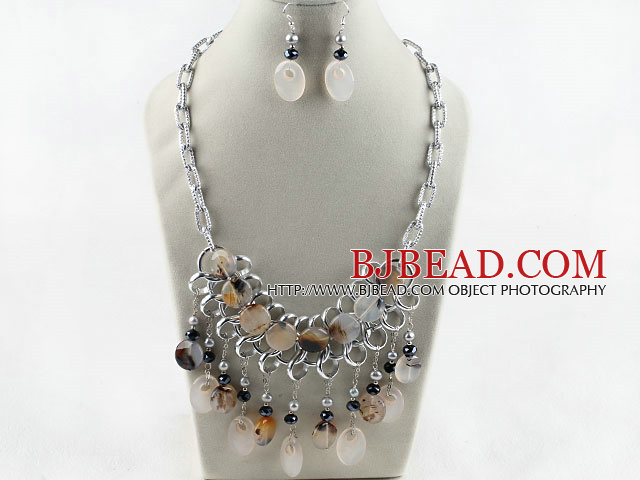 Brazil Gray Agate set (Necklace and Matched Earrings)