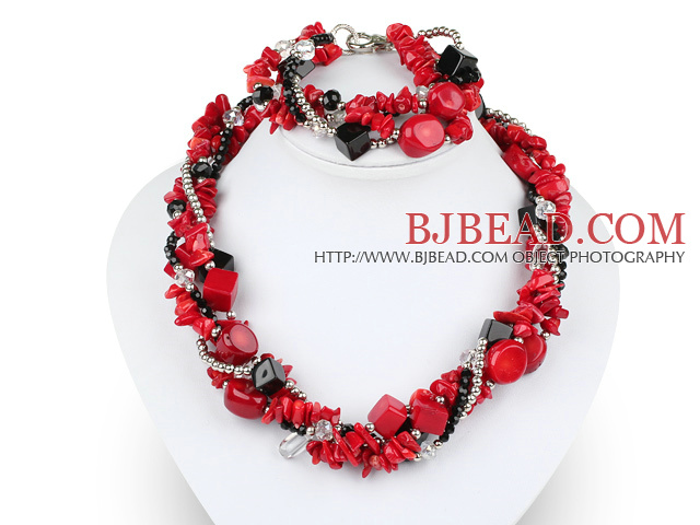 Multi Strands Red Coral and Crystal Sets
