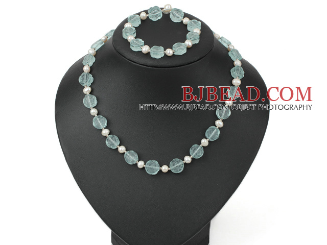 pearl and switzerland blue necklace bracelet set