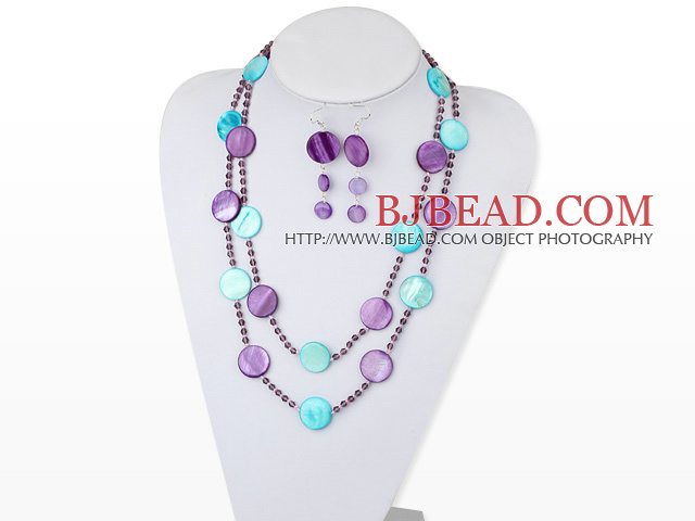 47 inches dyed crystal and shell necklace with matched earrings