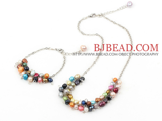 seven colored pearl necklace with matched bracelet