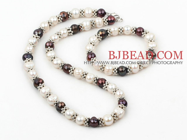 9-10mm black and white pearl necklace with matched braclet