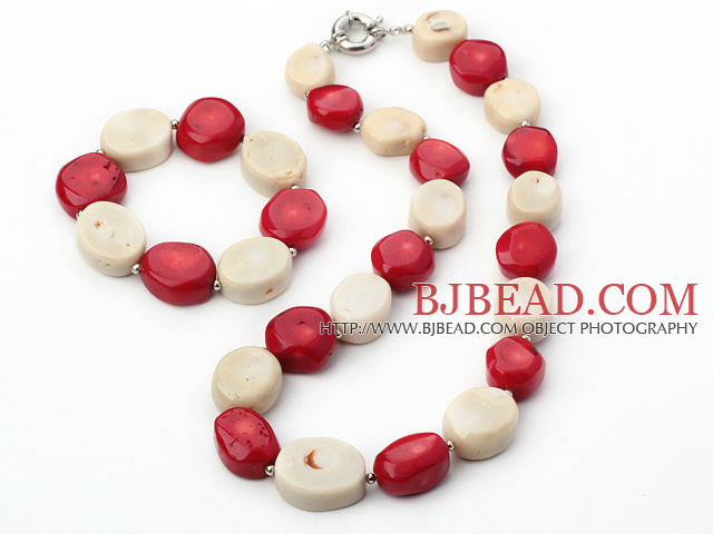18*20mm white and red coral necklace bracelet set