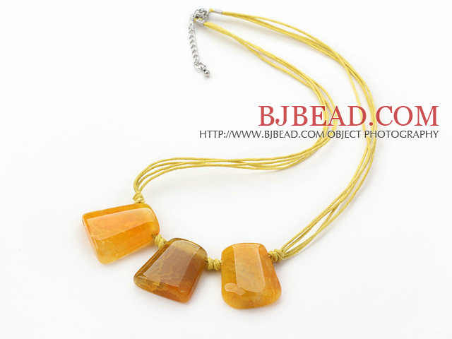Simple Style Trapezium Shape Yellow Stripe Agate Necklace with Blue Thread