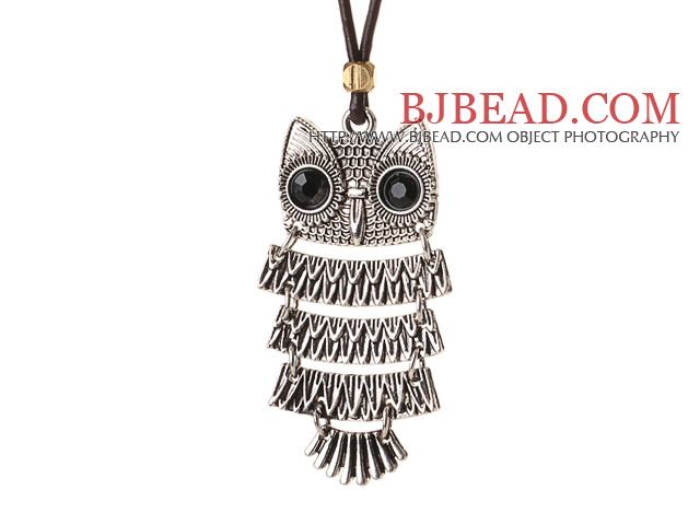 Newly Fashion Style Owl Shape Pendant Necklace with Brown Leather and Lobster Clasp