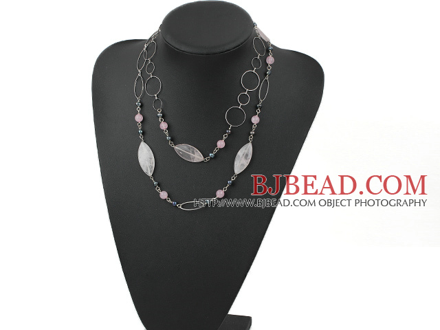 black pearl rose quartz necklace