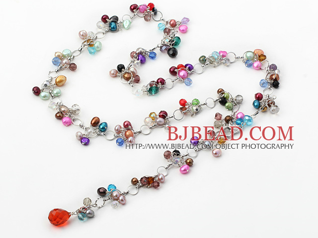 pearl and crystal Y style long necklace
