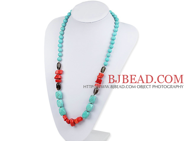 coral and turquoise necklace with moonlight clasp