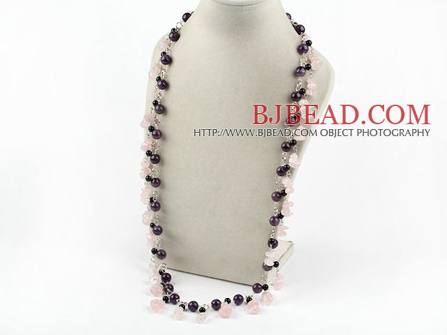 amethyst and rose quartze necklace