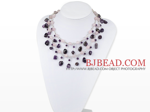 trendy pink crystal and amethyst necklace