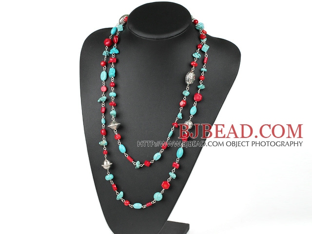 long style coral and turquoise necklace