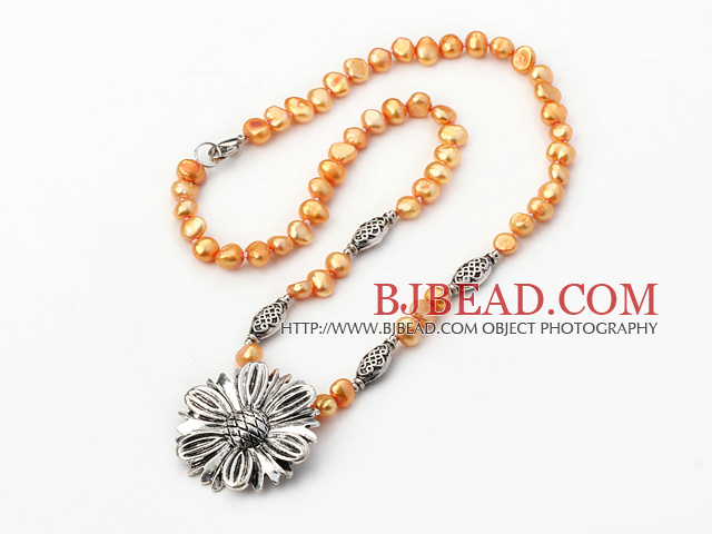 pearl and tibet silver flower necklace