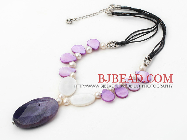 pealr agate and purple shell necklace