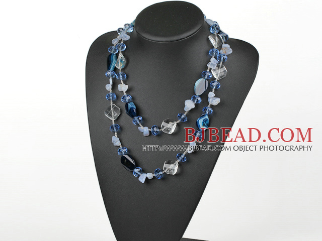fashion long style blue agate and crystal necklace