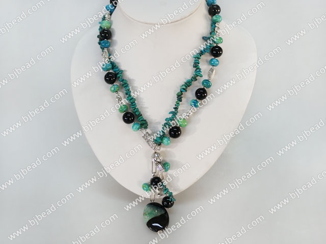double strand black agate and phoenix stone necklace
