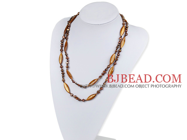 47.2 inches brown pearl crystal and shell necklace