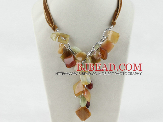 21.7 inches chunky style three color jade necklace with ribbon