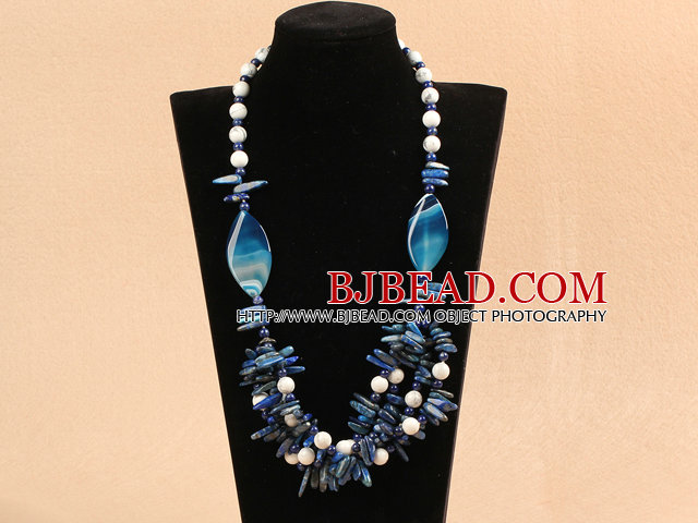 vogue style 23.6 inches white turquoise blue agate lapis necklace