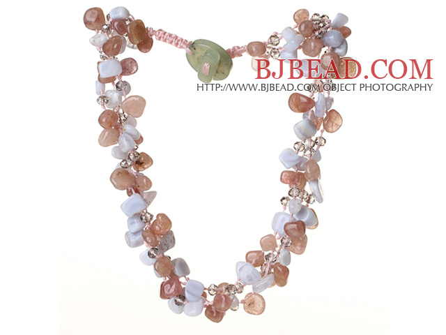 2014 Summer Lovely Design Strawberry Crystal Purple Jade and Agate Twisted Necklace
