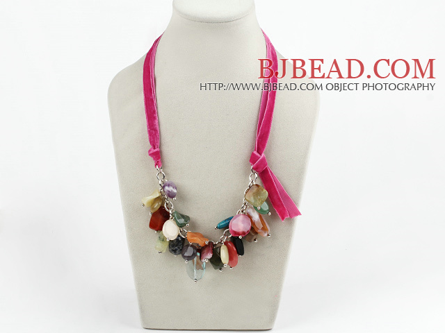 23.6 inches multi color gemstone necklace with ribbon