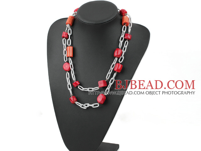 fashion long style coral necklace with big chain