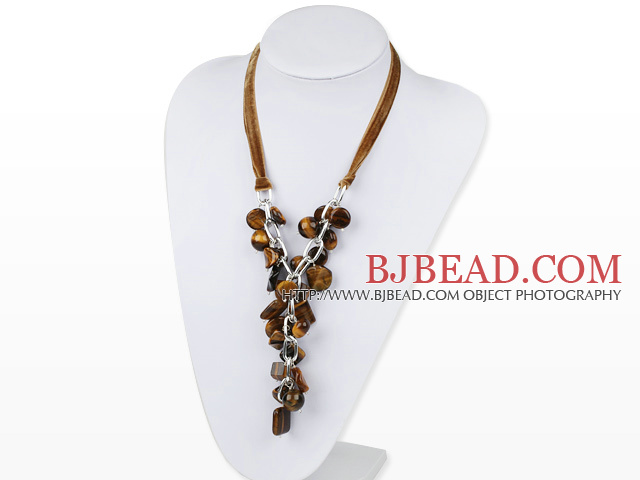 19.7 inches Y shape tiger eye necklace with ribbon