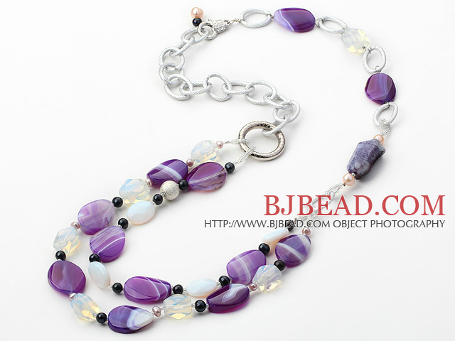 fashion style pearl and natural amethyst necklace
