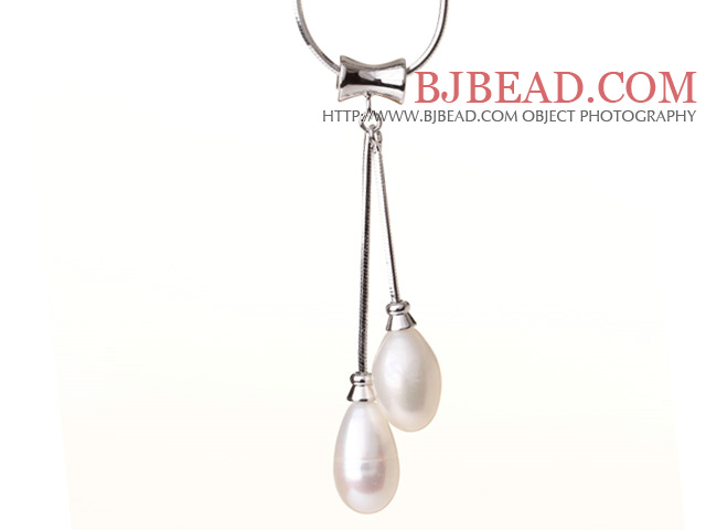 Elegant Style Natural Teardrop Shape White Pearl Pendant Necklace with Thin Chain