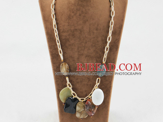 23.6 inches chunky style multi color gemstone necklace on bold chain
