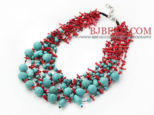 fabulous multistrand coral and turquoise neckalce