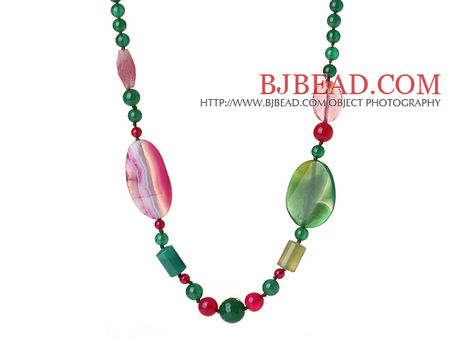 2014 Summer Lovely Long Style Green and Rose Agate Necklace with Moonight Clasp