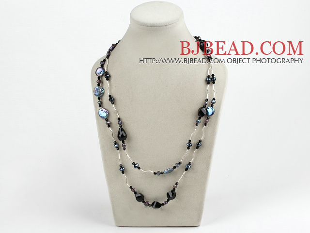 pearl crystal and black agate necklace
