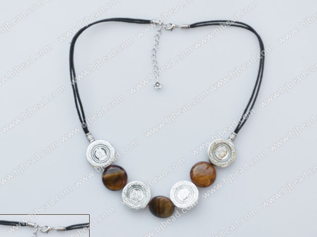 flat round tiger eye tibet silver necklace with extendable chain