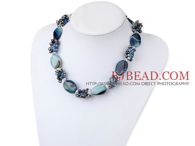 18” real pearl crystal and agate necklace with magnetic clasp