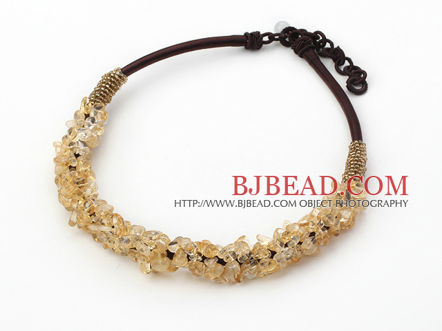 6*8mm citrine chips beaded necklace