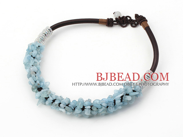 Aquamarine chips beaded necklace