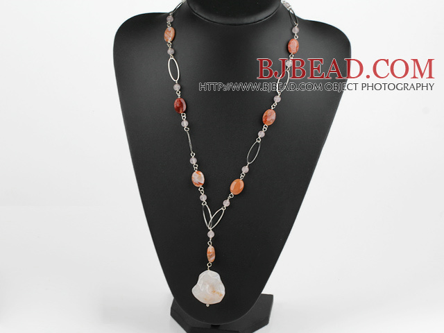 Y shape crazy agate necklace with metal loops