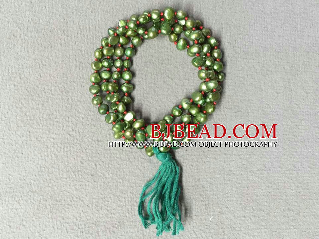 New Arrival Natural Green Potato Pearl Necklace With Green Tassel (Also can be Bracelet)