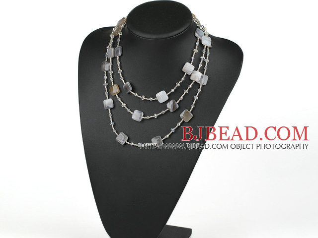 multi strand Brazil agate and crystal neckalce