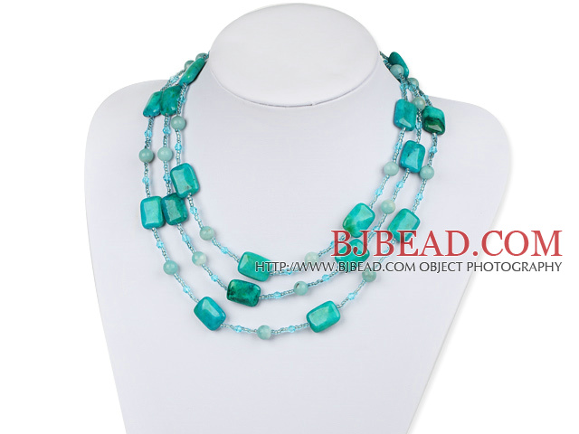 long style blue spider and amazon stone beaded necklace