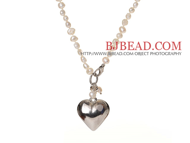 Trendy Elegant Natural White Potato Shape Pearl Heart Shape Pendant Necklace