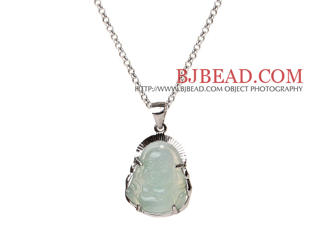 Classic Design S925 Sterling Silver Emerald Maitreya Buddha Pendant Necklace With Sterling Silver Chain
