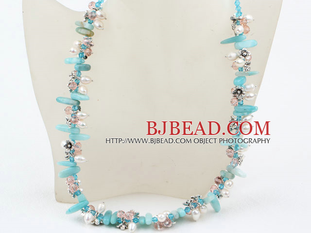 bridal jewelry white pearl crystal and amazon stone necklace